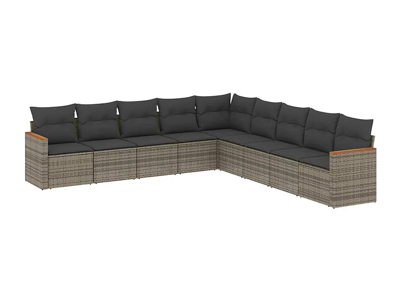 Salon de jardin 9 pcs avec coussins gris résine tressée