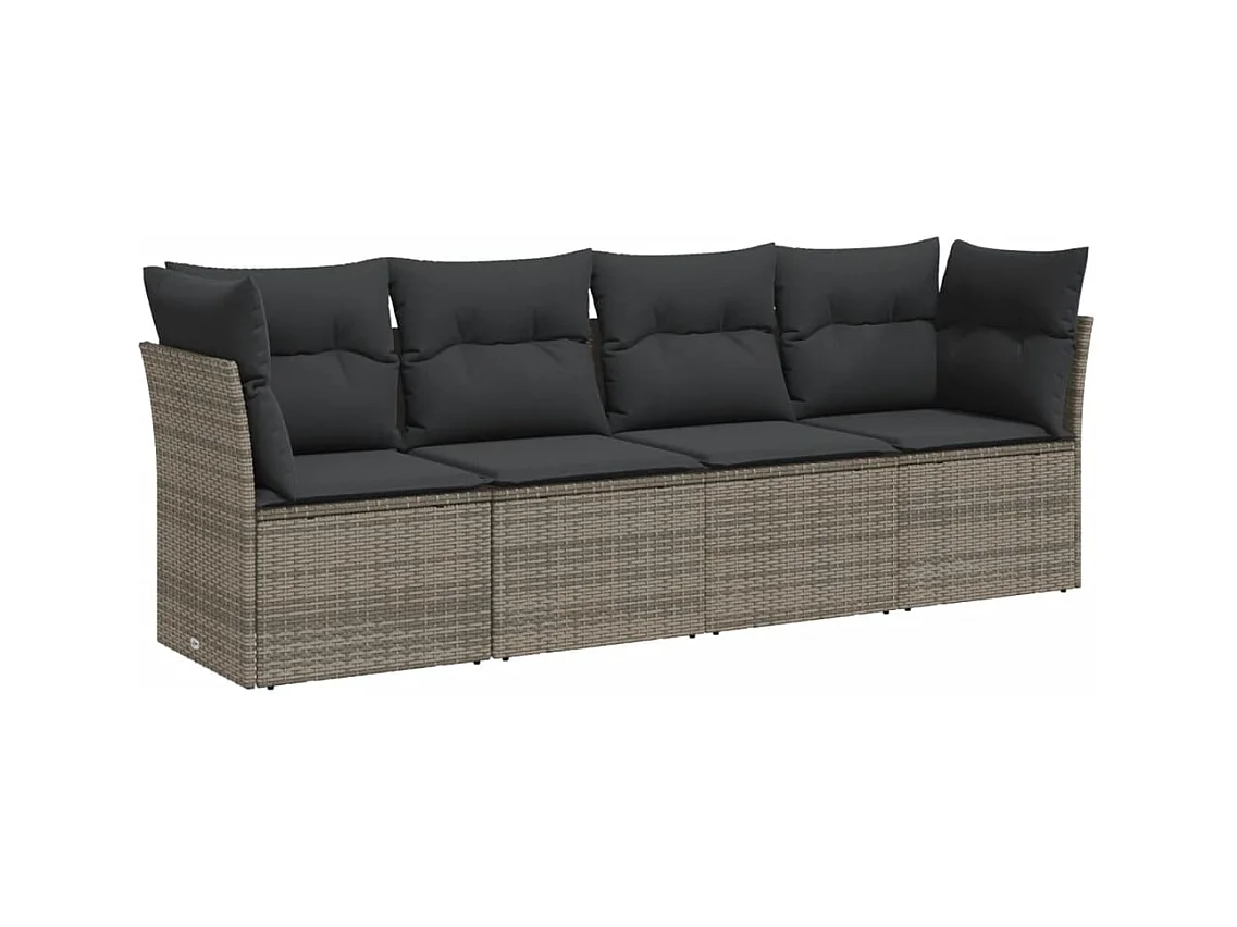 Salon de jardin 4 pcs avec coussins gris résine tressée
