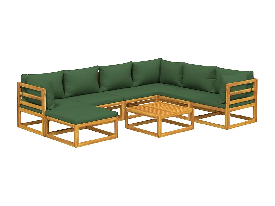 Salon de jardin 8 pcs avec coussins vert bois massif