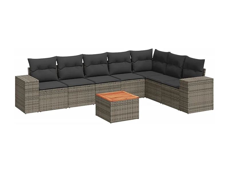 Salon de jardin 8 pcs avec coussins gris résine tressée