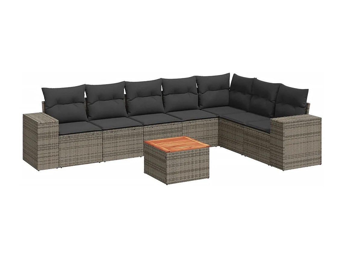 Salon de jardin 8 pcs avec coussins gris résine tressée