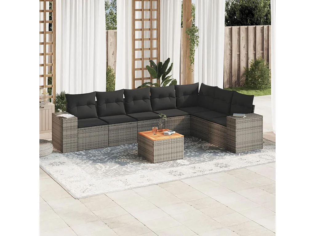 Salon de jardin 8 pcs avec coussins gris résine tressée