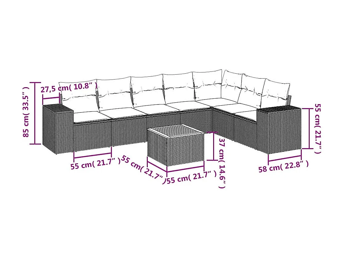 Salon de jardin 8 pcs avec coussins gris résine tressée