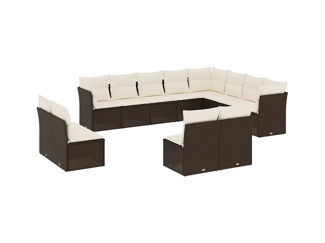 Salon de jardin avec coussins 12 pcs marron résine tressée