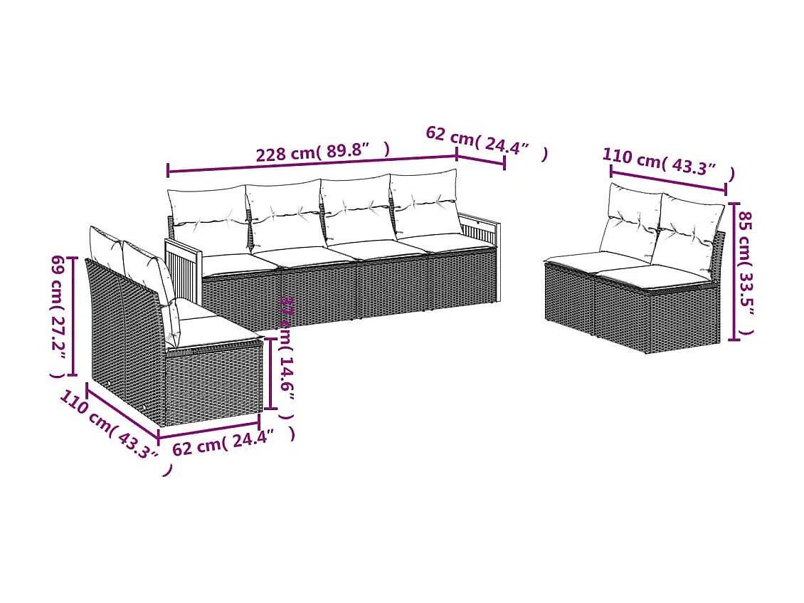Salon de jardin avec coussins 8 pcs beige résine tressée