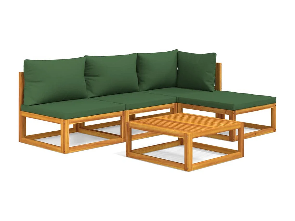 Salon de jardin 5 pcs avec coussins vert bois massif
