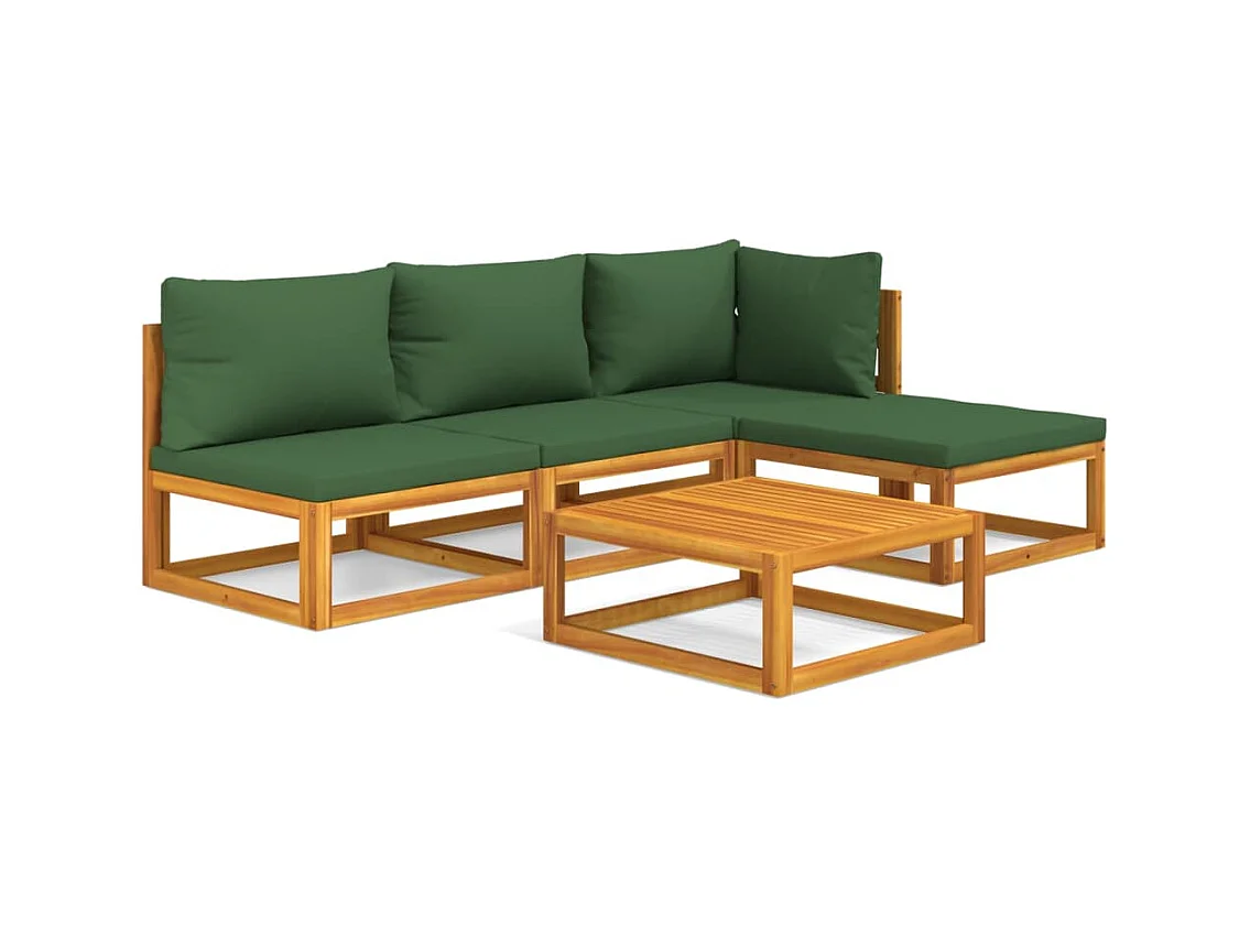 Salon de jardin 5 pcs avec coussins vert bois massif