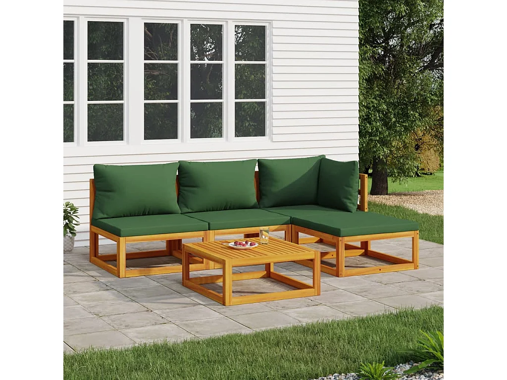 Salon de jardin 5 pcs avec coussins vert bois massif