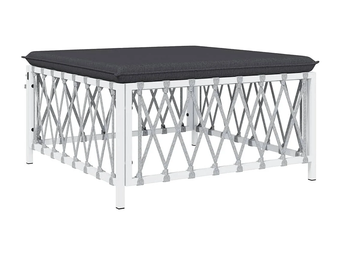 Salon de jardin avec coussins 6 pcs blanc acier