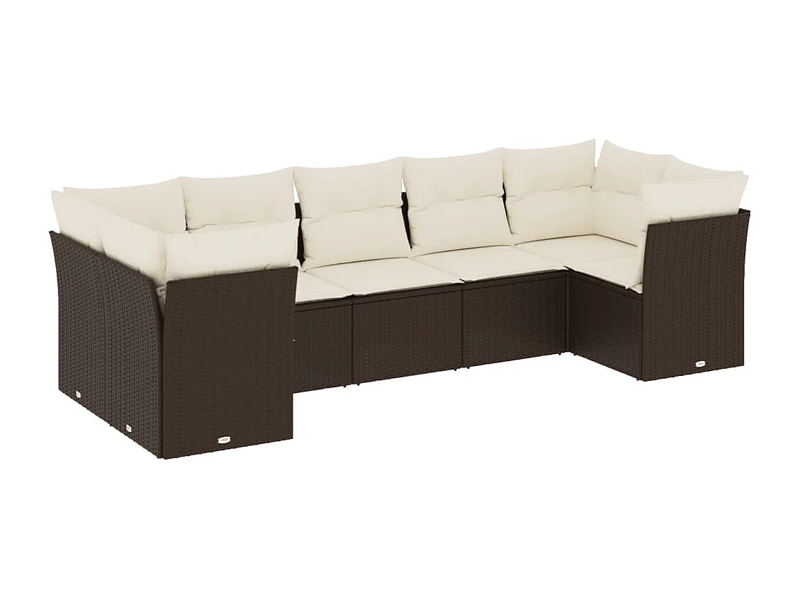 Salon de jardin avec coussins 7 pcs marron résine tressée