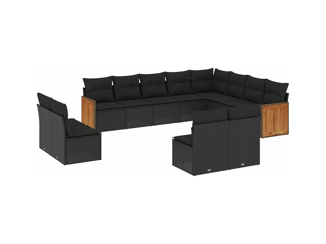 Salon de jardin 12 pcs avec coussins noir résine tressée
