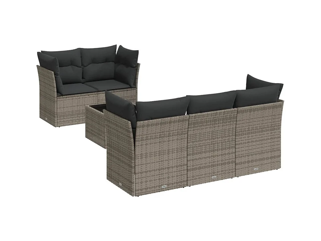 Salon de jardin 6 pcs avec coussins gris résine tressée