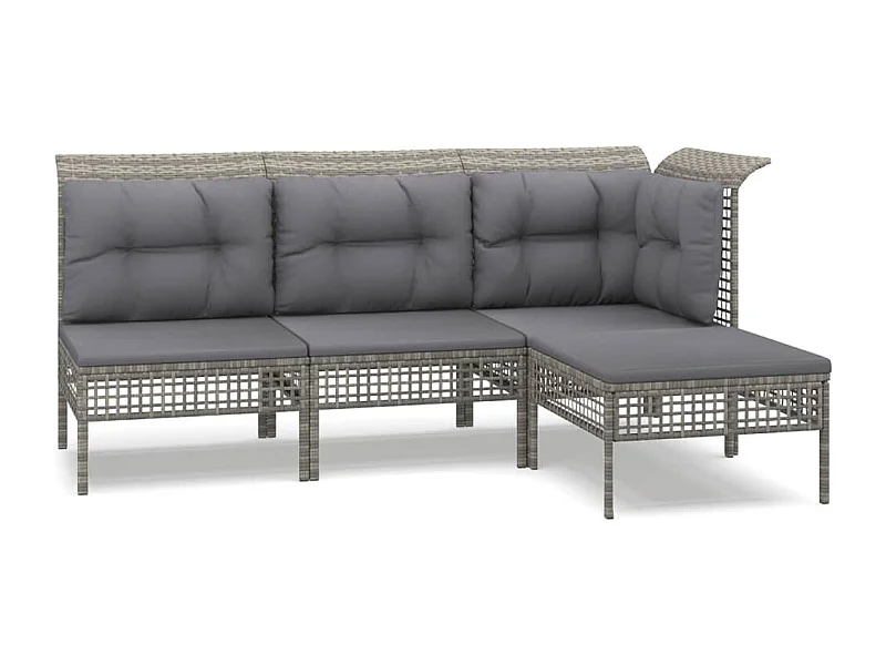 Salon de jardin 4 pcs avec coussins Gris Résine tressée