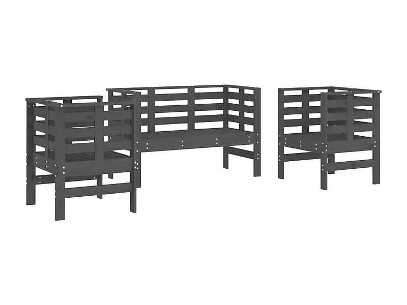 Salon de jardin 3 pcs gris bois massif de pin