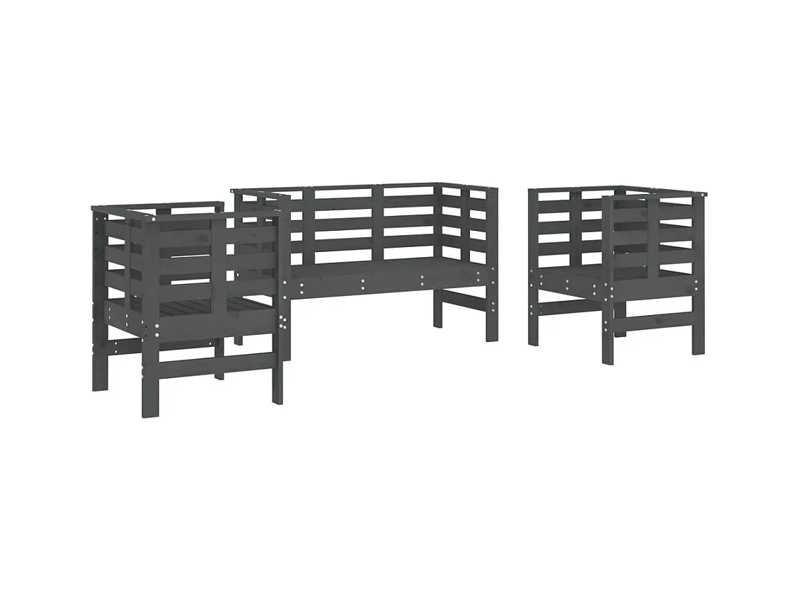 Salon de jardin 3 pcs gris bois massif de pin