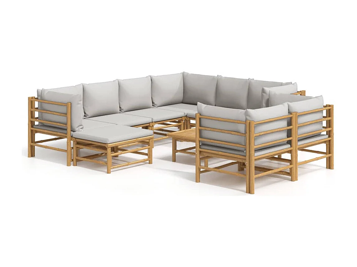 Salon de jardin 10 pcs avec coussins gris clair bambou