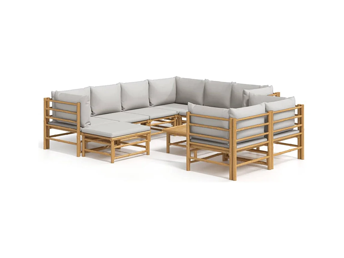 Salon de jardin 10 pcs avec coussins gris clair bambou