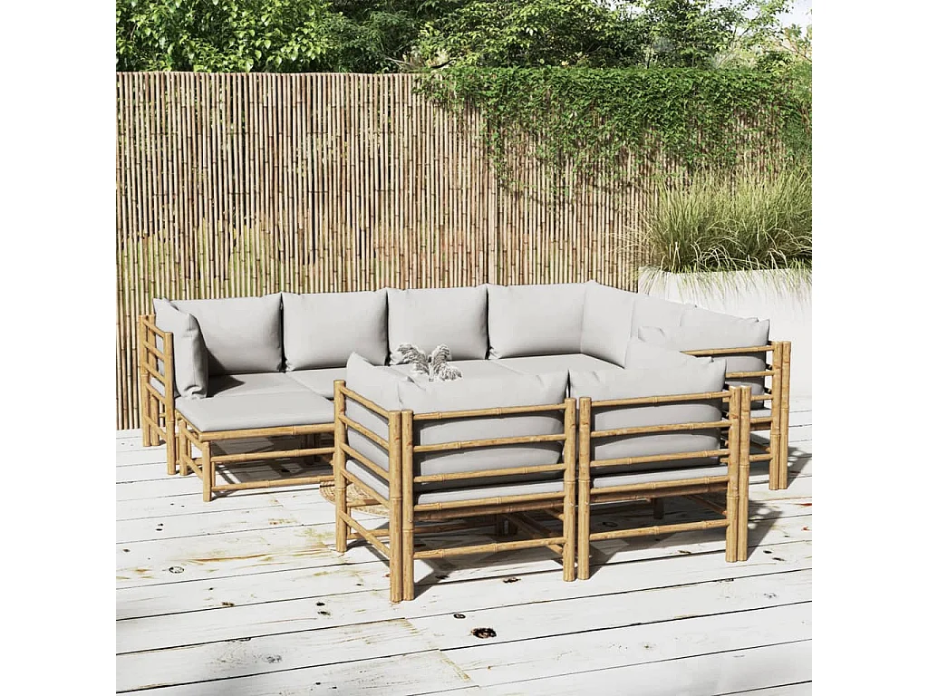 Salon de jardin 10 pcs avec coussins gris clair bambou
