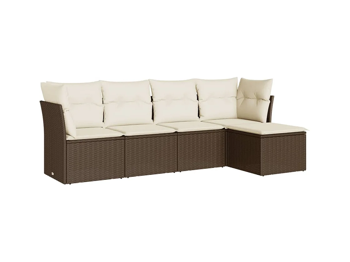Salon de jardin avec coussins 5 pcs marron résine tressée