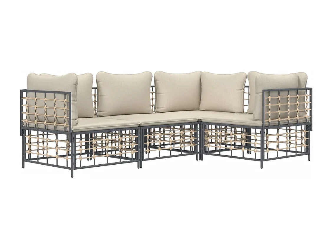 Salon de jardin 4 pcs avec coussins anthracite résine tressée