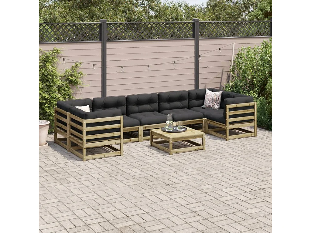 Salon de jardin 8 pcs avec coussins bois de pin imprégné