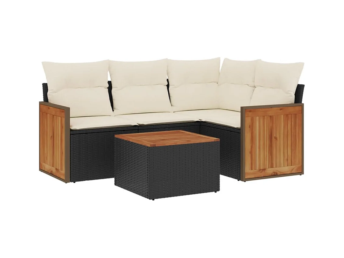 Salon de jardin 5 pcs avec coussins noir résine tressée