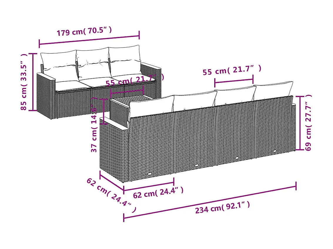 Salon de jardin avec coussins 8 pcs beige résine tressée