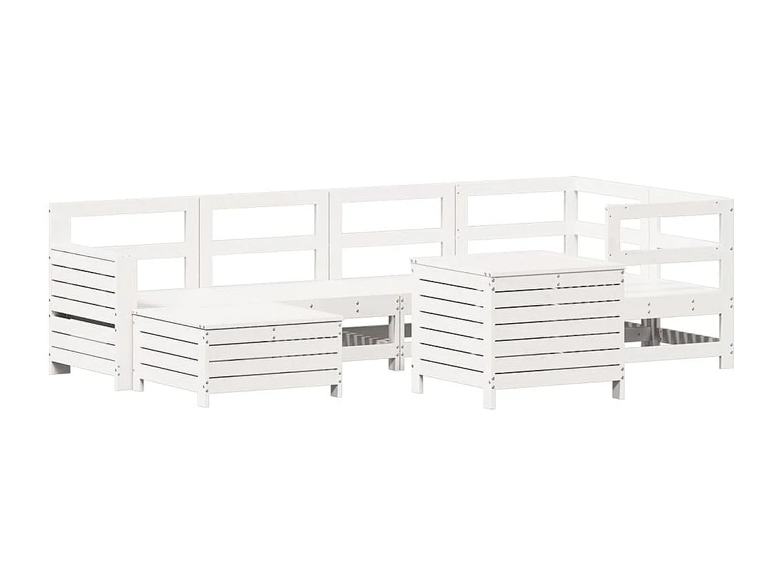 Salon de jardin 7 pcs blanc bois de pin massif