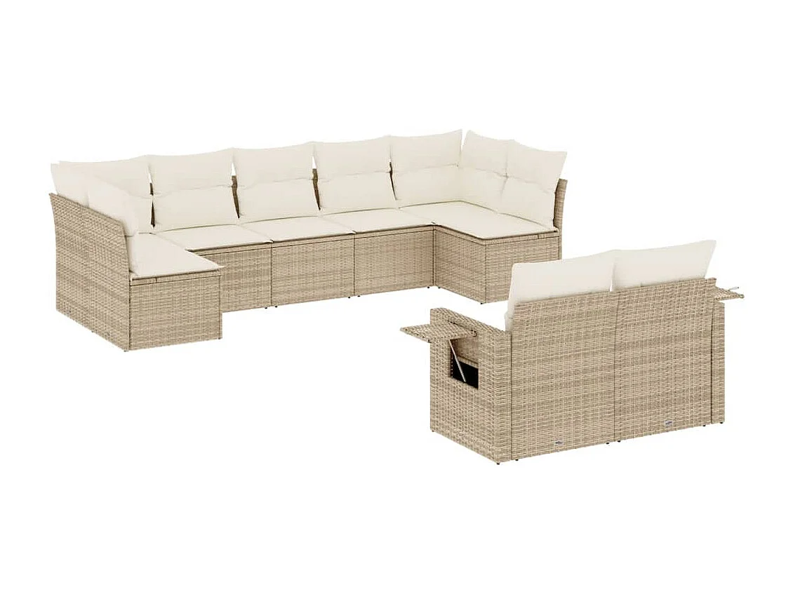 Salon de jardin avec coussins 9 pcs beige résine tressée