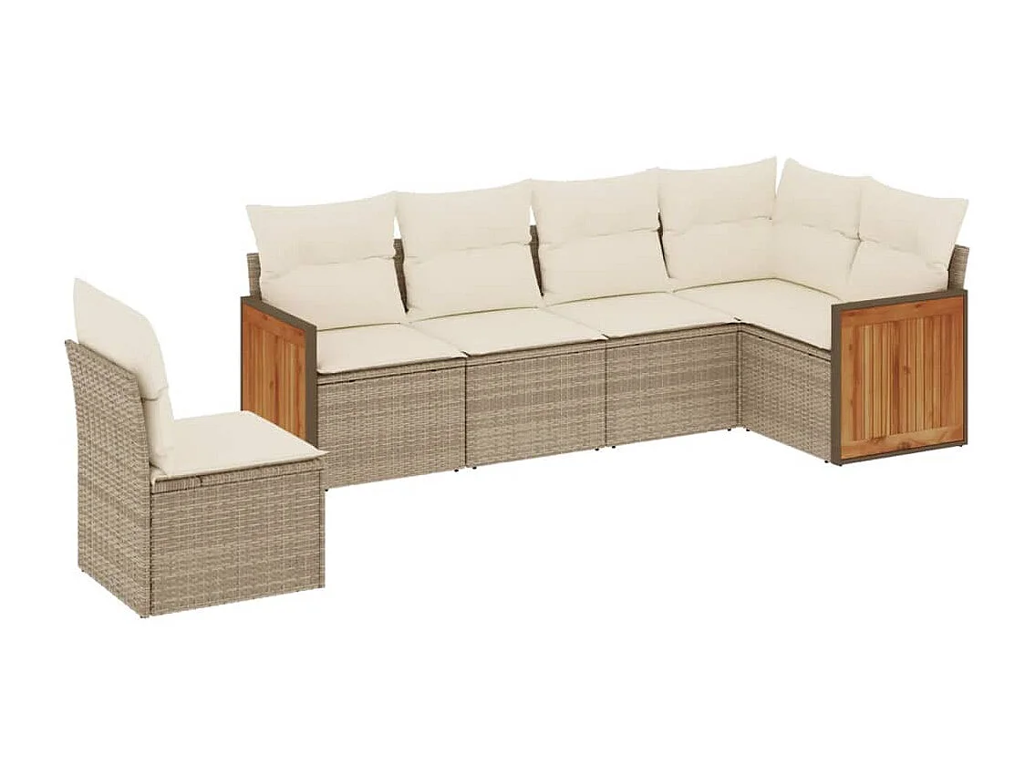 Salon de jardin avec coussins 6 pcs beige résine tressée
