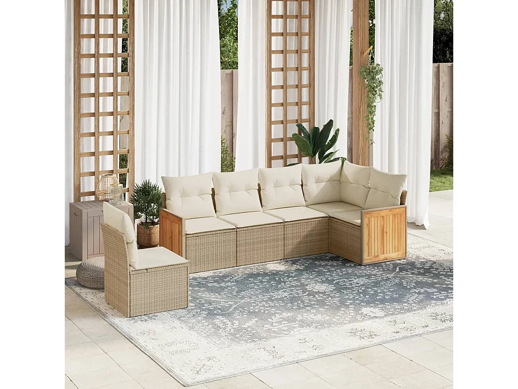 Salon de jardin avec coussins 6 pcs beige résine tressée
