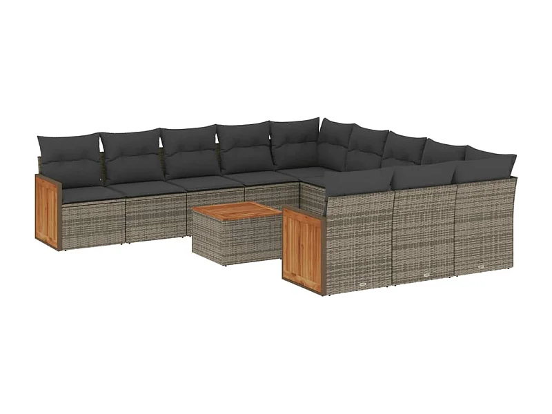 Salon de jardin avec coussins 12 pcs gris résine tressée
