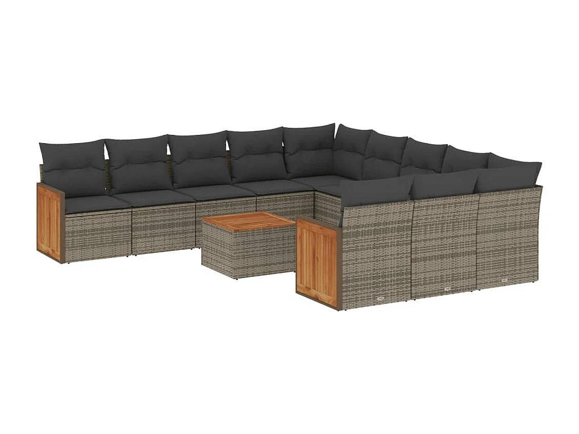 Salon de jardin avec coussins 12 pcs gris résine tressée