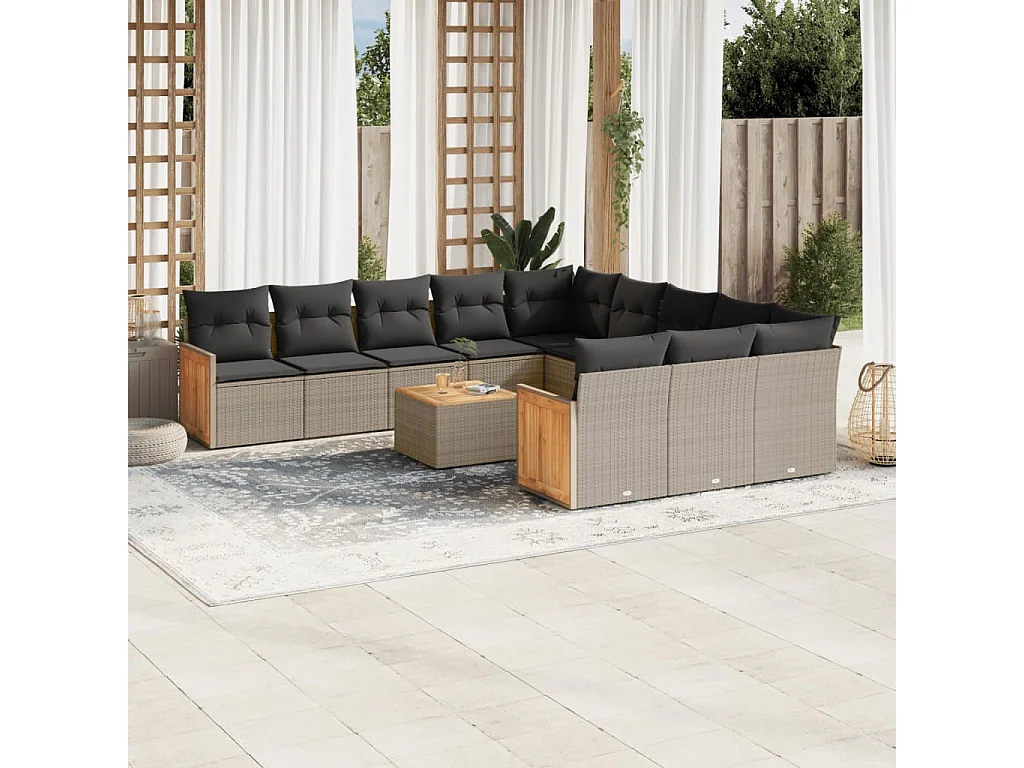 Salon de jardin avec coussins 12 pcs gris résine tressée
