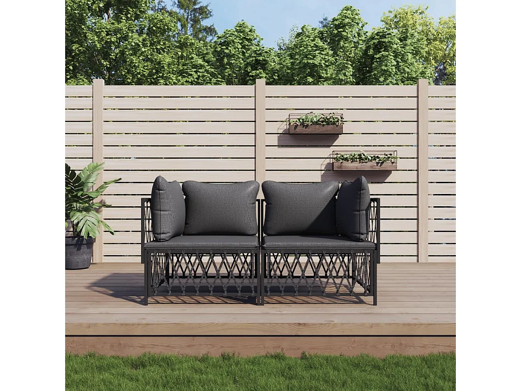 Salon de jardin avec coussins 2 pcs anthracite acier