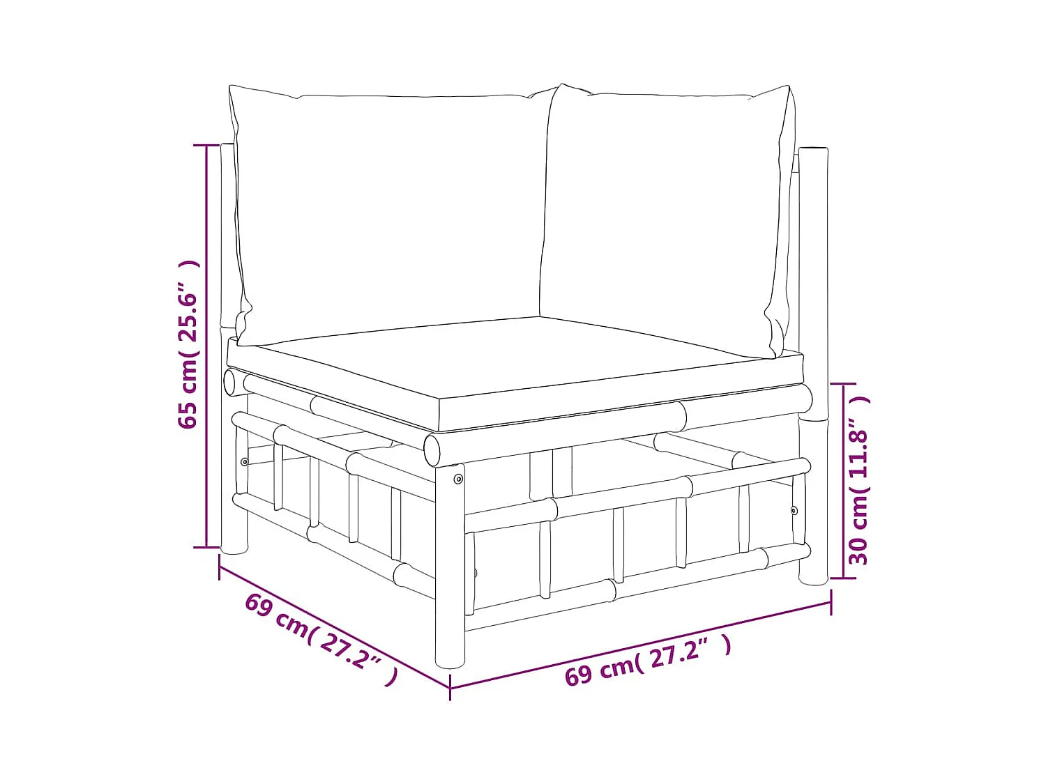 Salon de jardin 9 pcs avec coussins gris foncé bambou