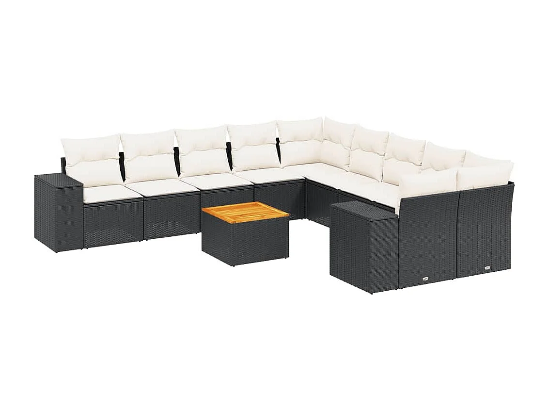 Salon de jardin 11 pcs avec coussins noir résine tressée