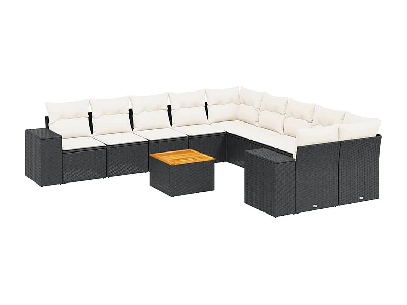Salon de jardin 11 pcs avec coussins noir résine tressée