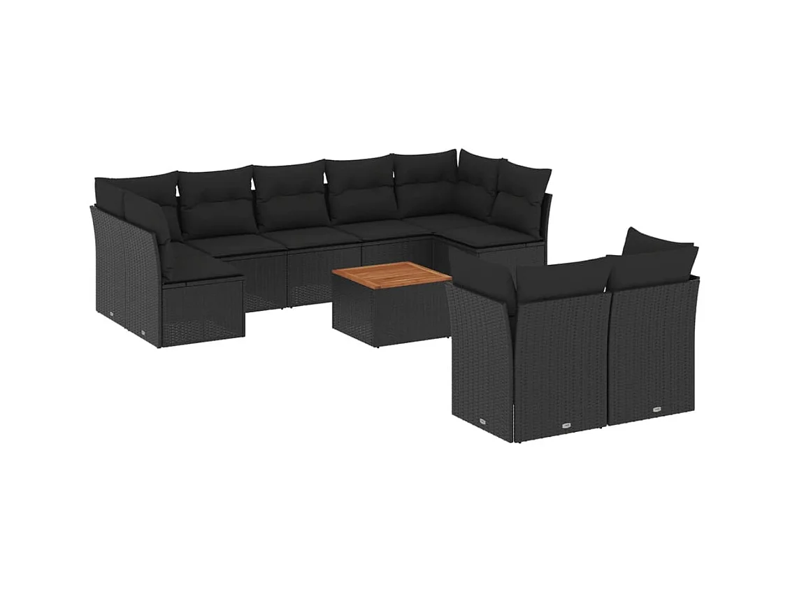 Salon de jardin 10 pcs avec coussins noir résine tressée
