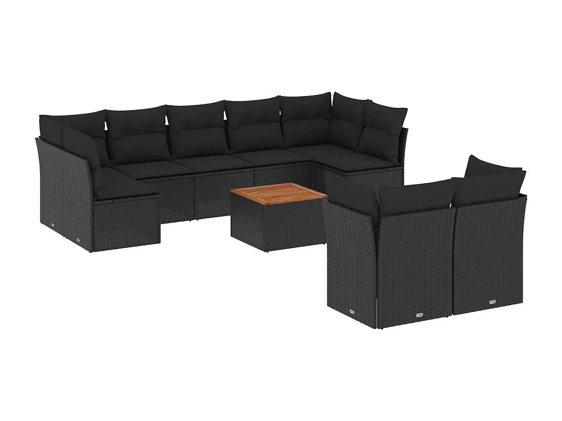 Salon de jardin 10 pcs avec coussins noir résine tressée