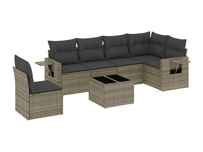 Salon de jardin avec coussins 7 pcs gris résine tressée