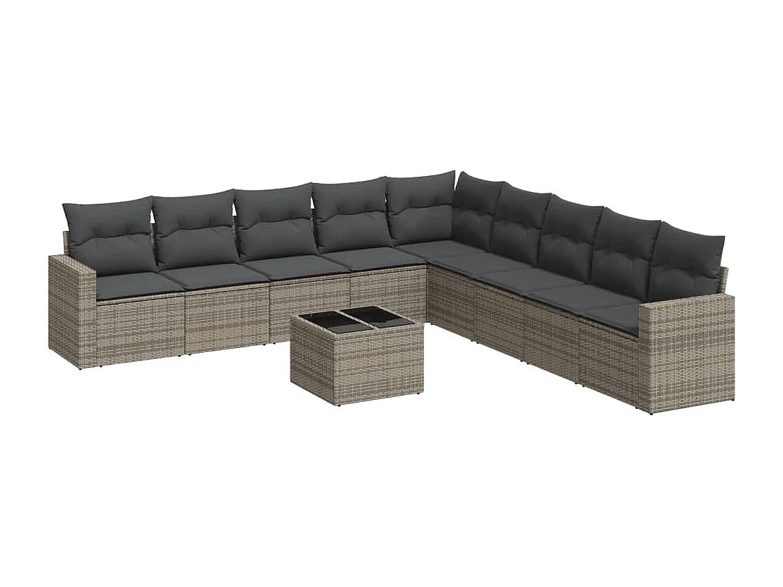 Salon de jardin avec coussins 10 pcs gris résine tressée