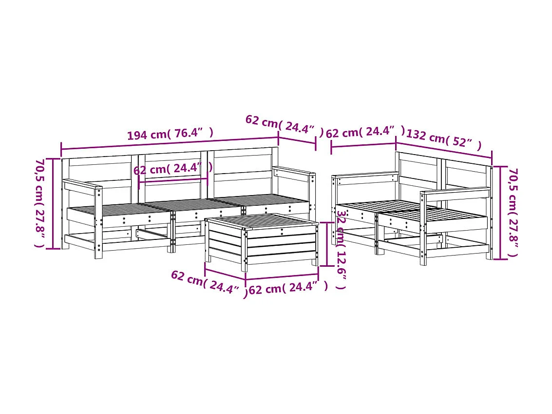 Salon de jardin 6 pcs bois massif sapin de douglas
