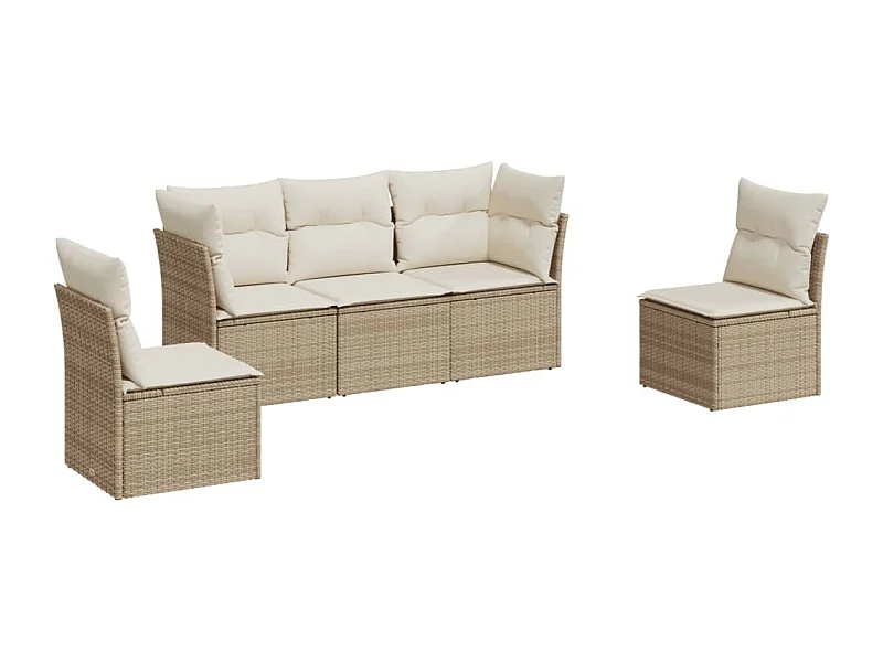 Salon de jardin avec coussins 5 pcs beige résine tressée