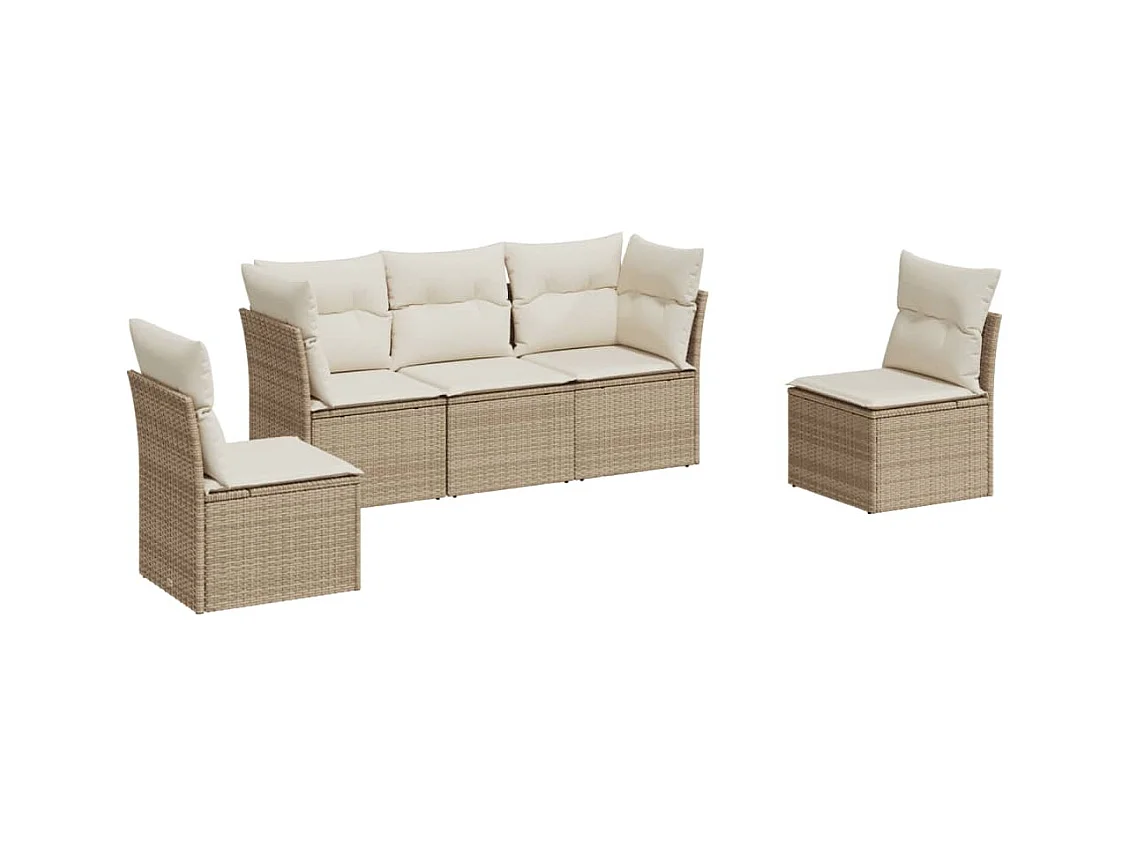 Salon de jardin avec coussins 5 pcs beige résine tressée