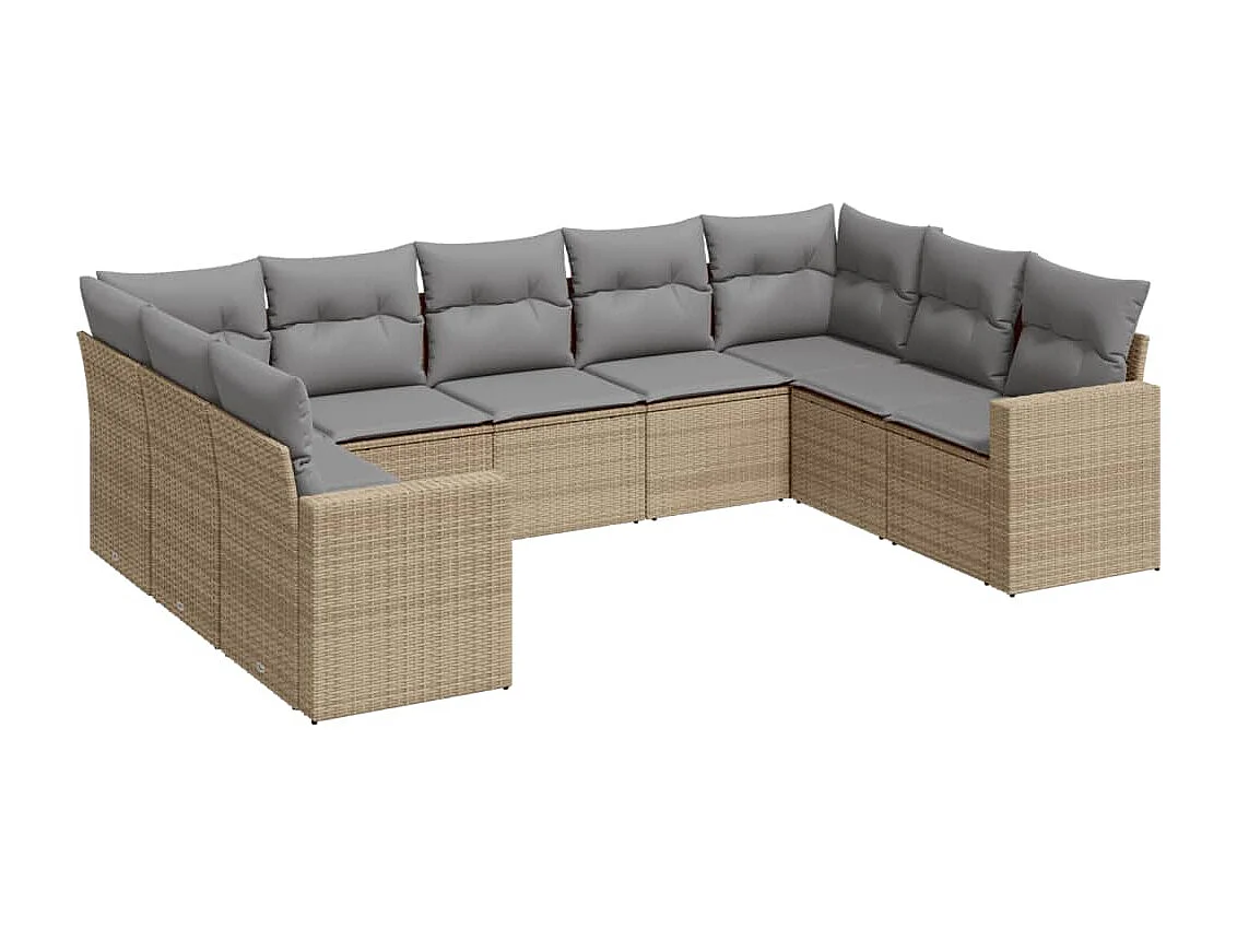 Salon de jardin avec coussins 9 pcs beige résine tressée