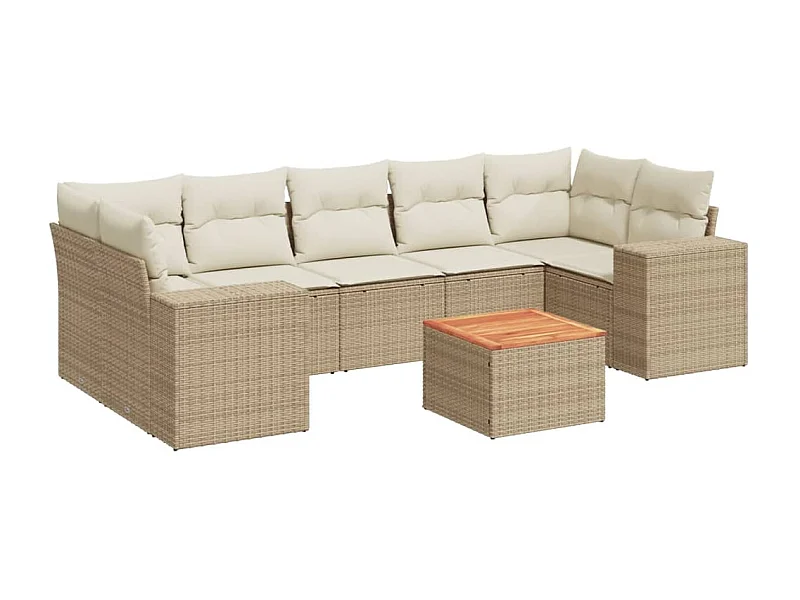 Salon de jardin avec coussins 8 pcs beige résine tressée