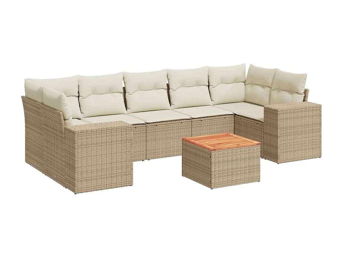 Salon de jardin avec coussins 8 pcs beige résine tressée