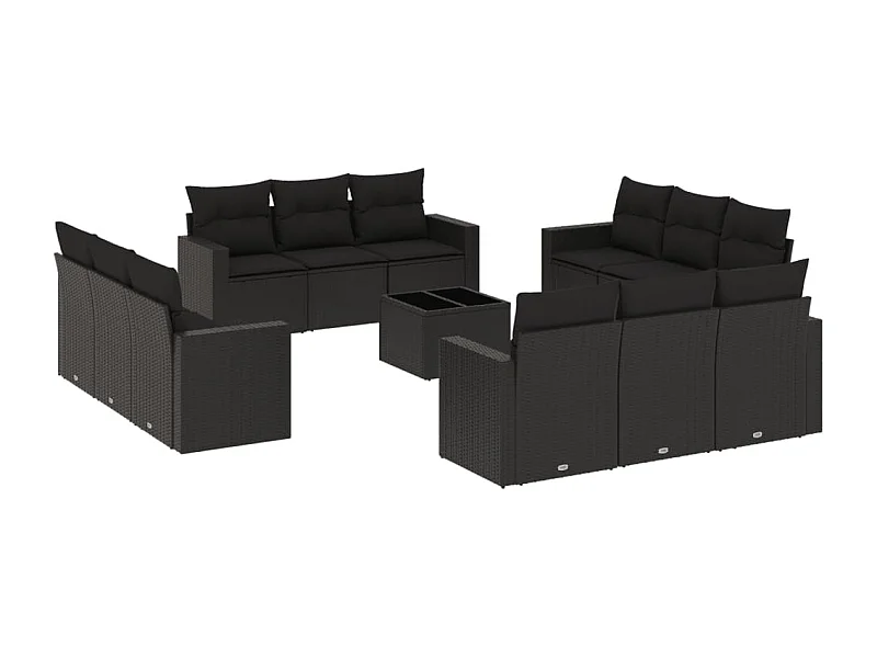 Salon de jardin avec coussins 13 pcs noir résine tressée