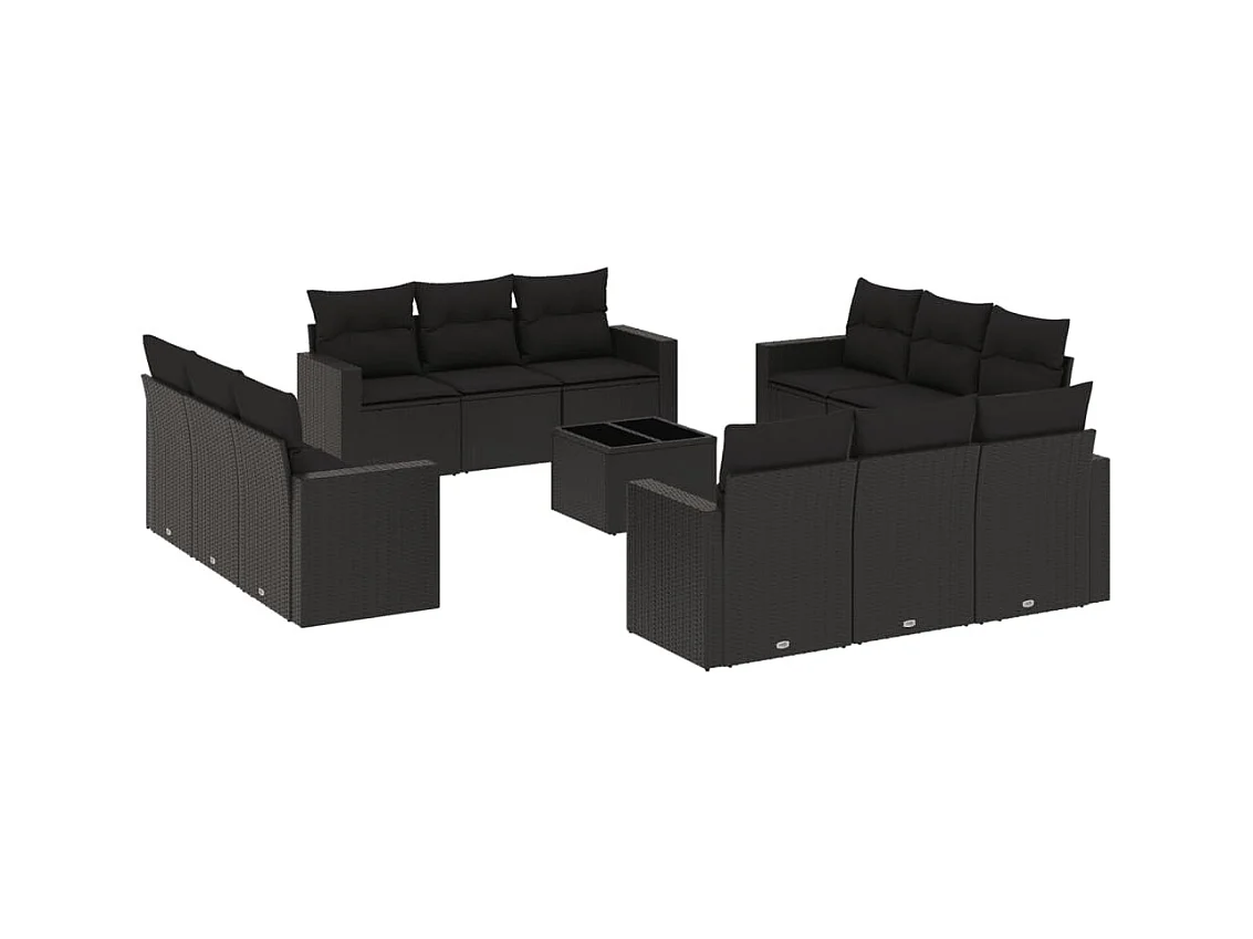 Salon de jardin avec coussins 13 pcs noir résine tressée